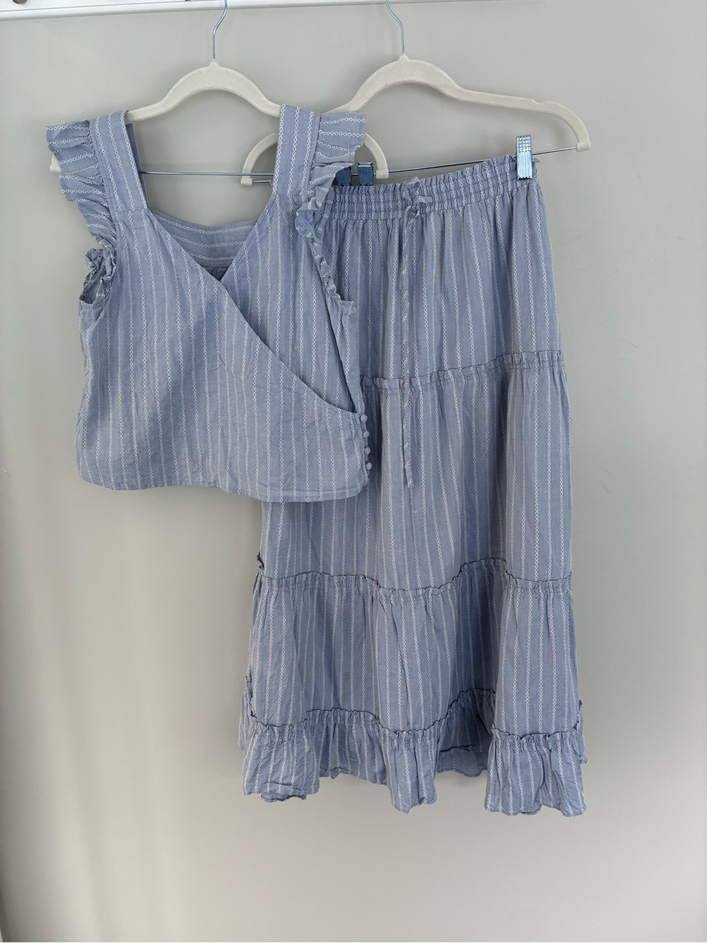 Madewell Light Blue Striped Tiered Skirt Set